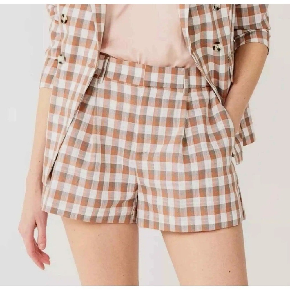 NINE WEST Mocha Frosted‎ Plaid High Rise Walking Shorts Medium Casual 167